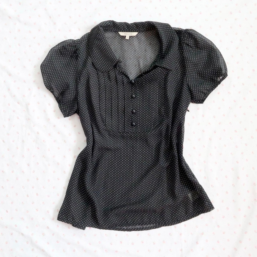 rw&co black polka dot babydoll blouse